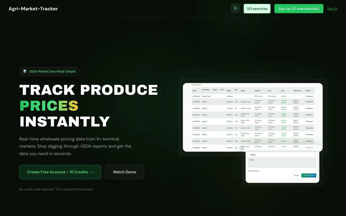 AgriMarket Tracker product page