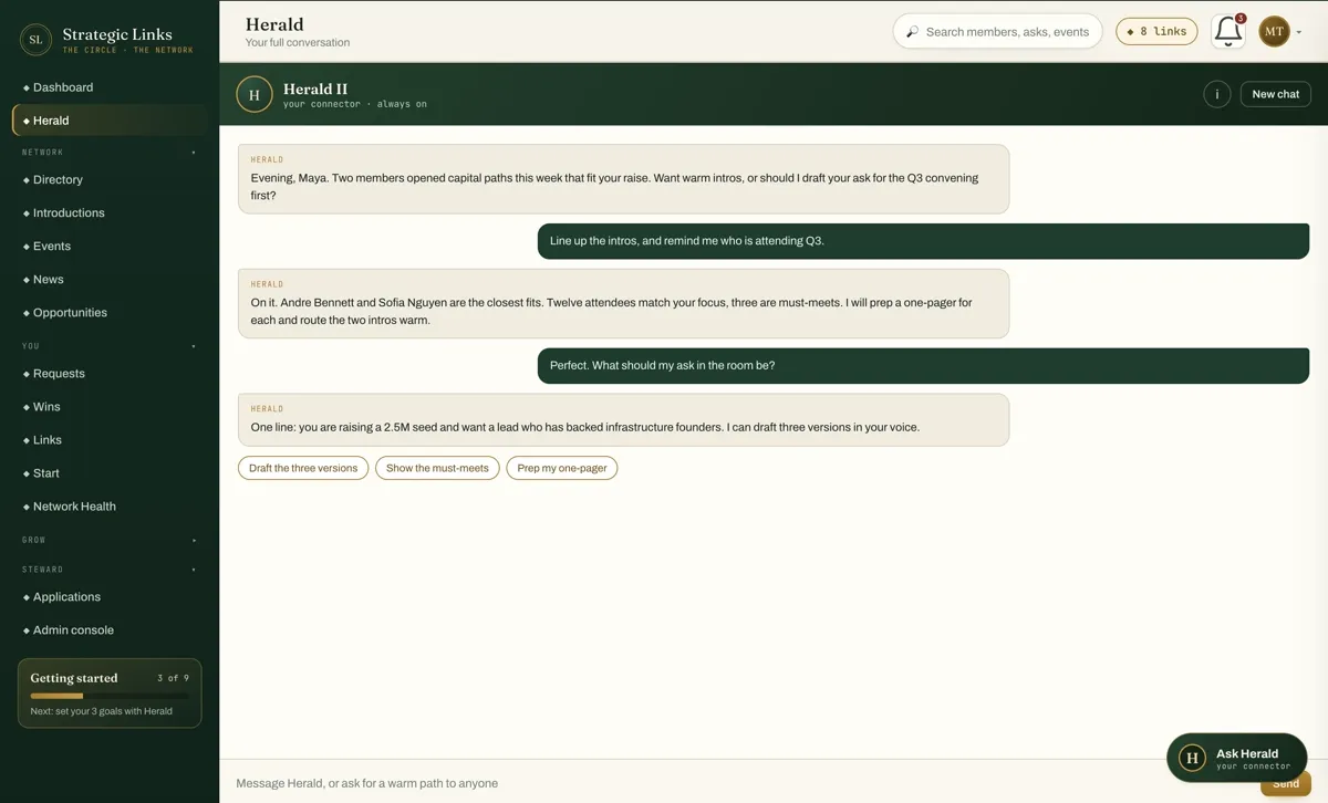 Herald answering a member question in chat
