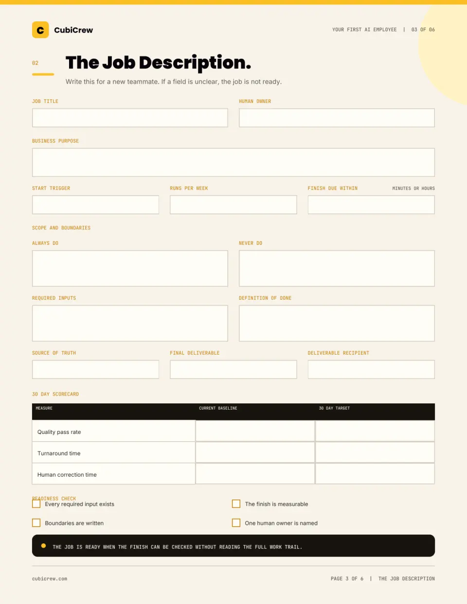 Light theme fillable Job Description worksheet