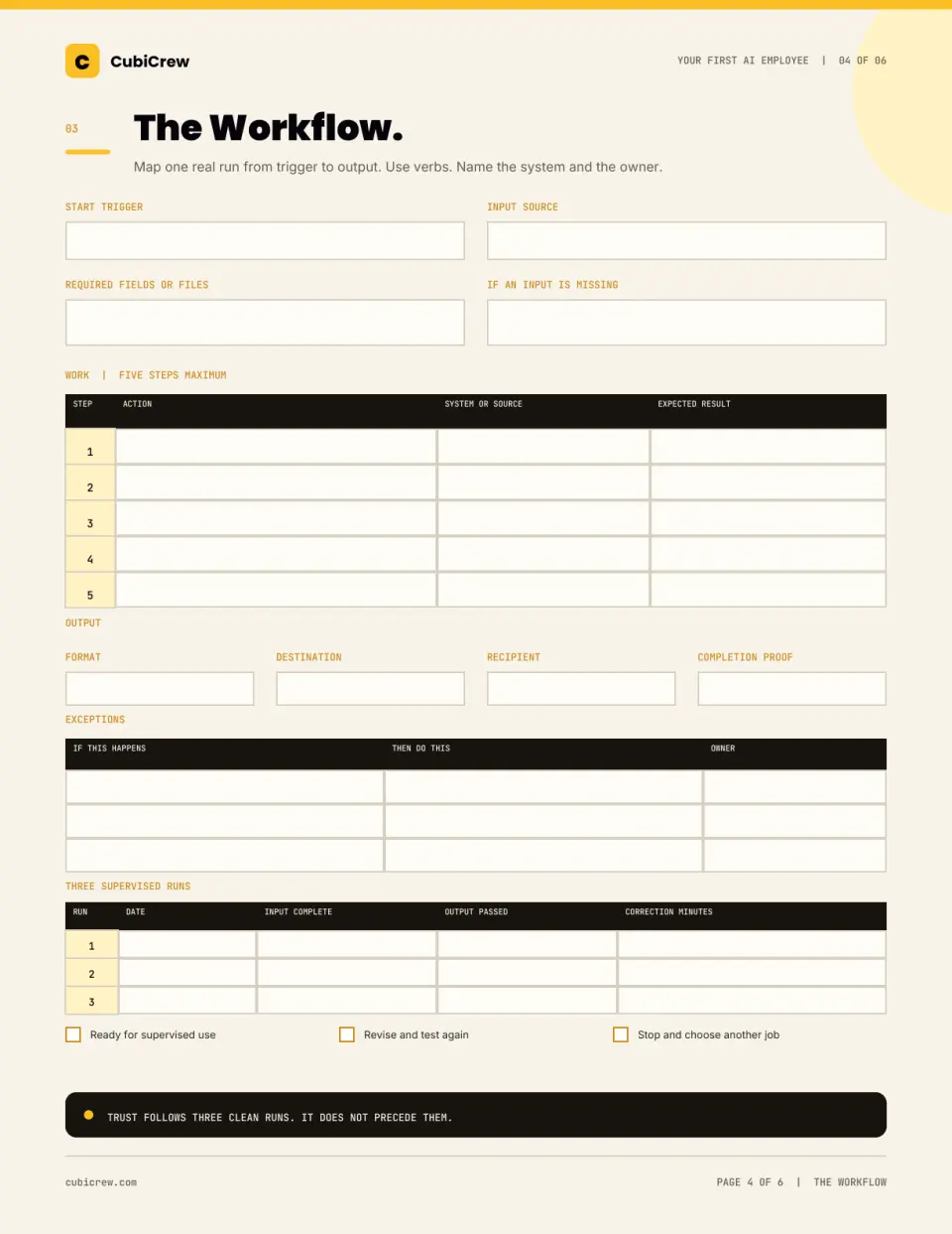 Light theme fillable Workflow worksheet