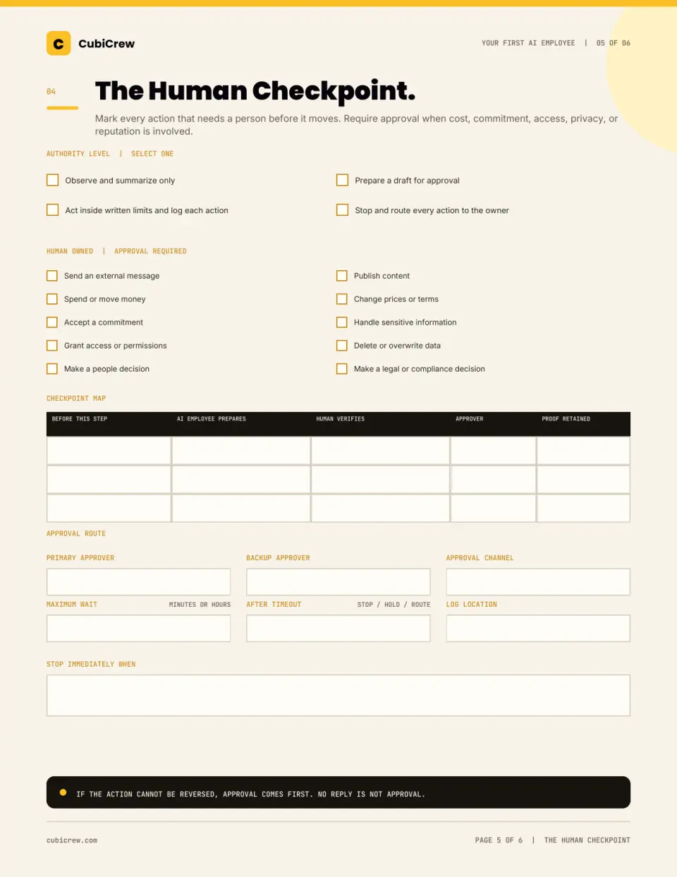 Light theme fillable Human Checkpoint worksheet
